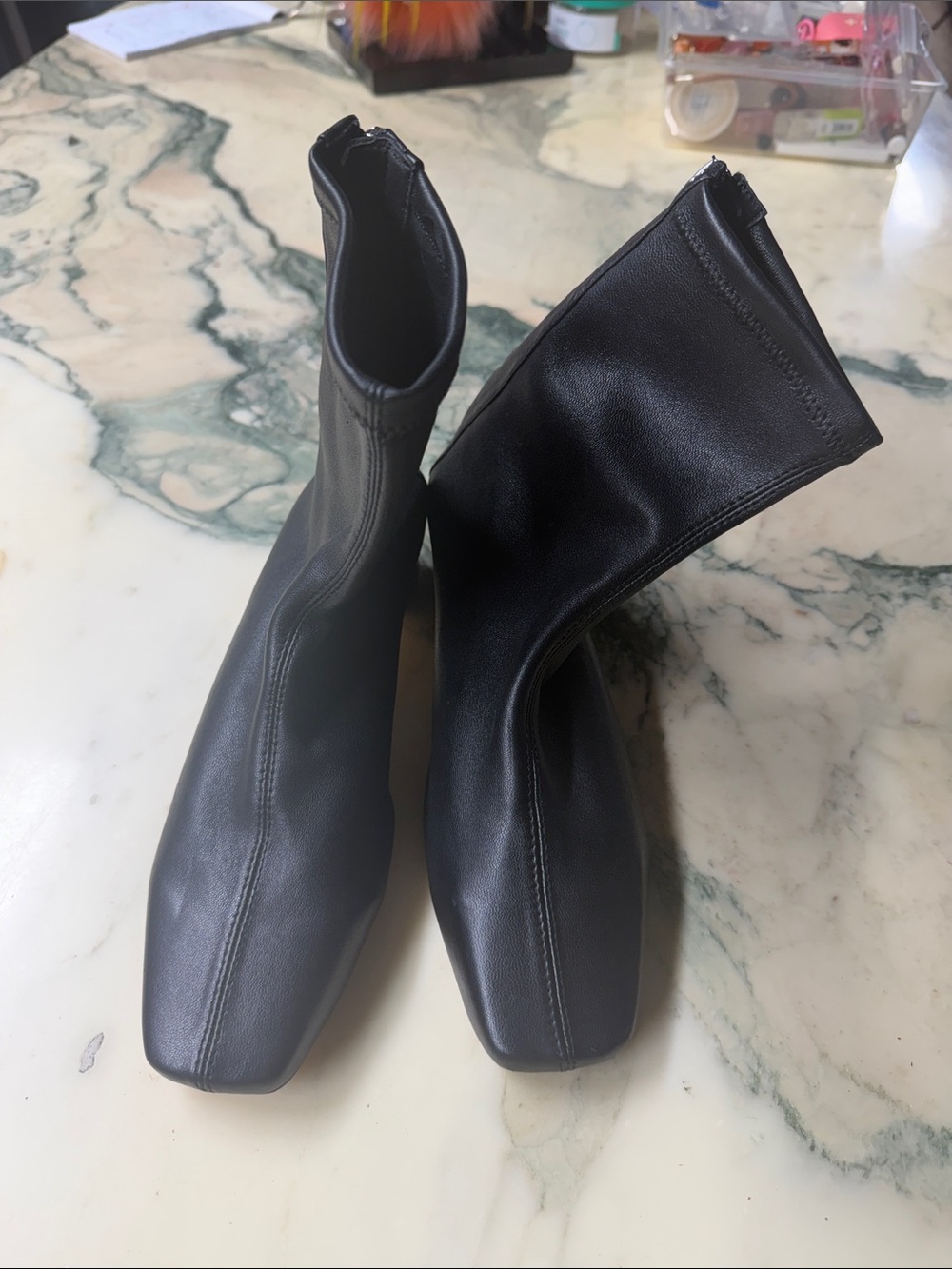Women's Black Stretch Sock Booties with Square Toe